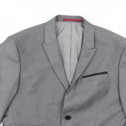 Close-up detail of George men’s grey rayon jacket suit jacket, size 38