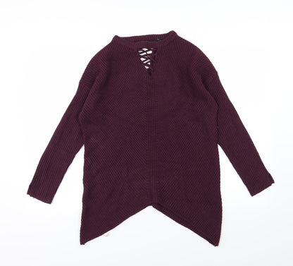 Additional front view of Select women’s purple knit jumper, size UK 8, - burgundy