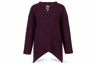 Front view of Select women’s purple knit jumper, size UK 8, - burgundy