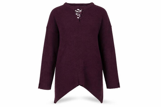 Front view of Select women’s purple knit jumper, size UK 8, - burgundy