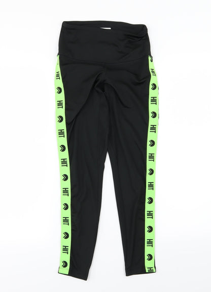 Additional front view of HIIT women’s black striped compression leggings, size S, 25-inch leg