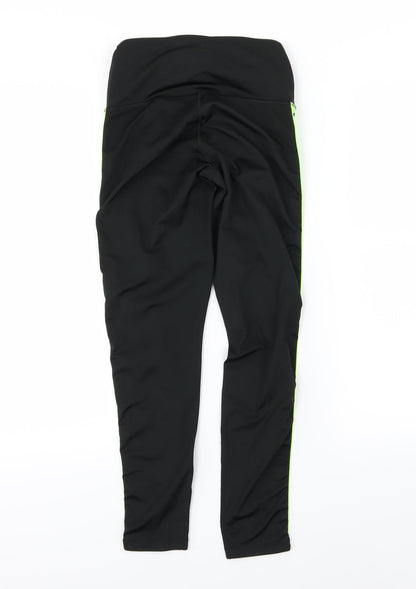 Back view of HIIT women’s black striped compression leggings, size S, 25-inch leg