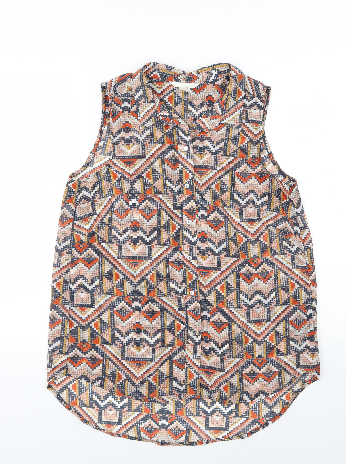 H&M Womens Multicoloured Geometric Chiffon Basic Button-Up Size 8