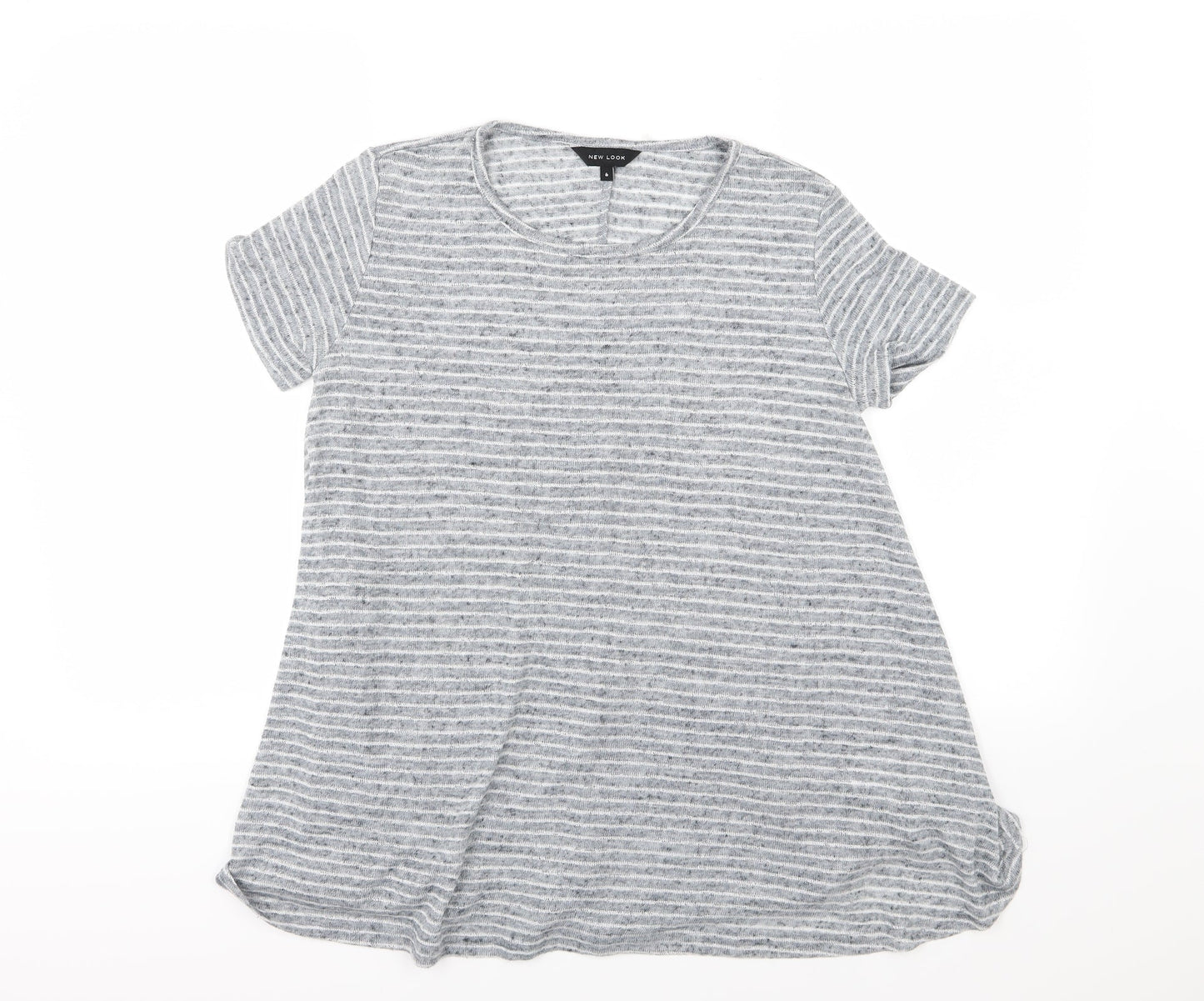 New Look Womens Grey Striped Woven Basic T-Shirt Size 6
