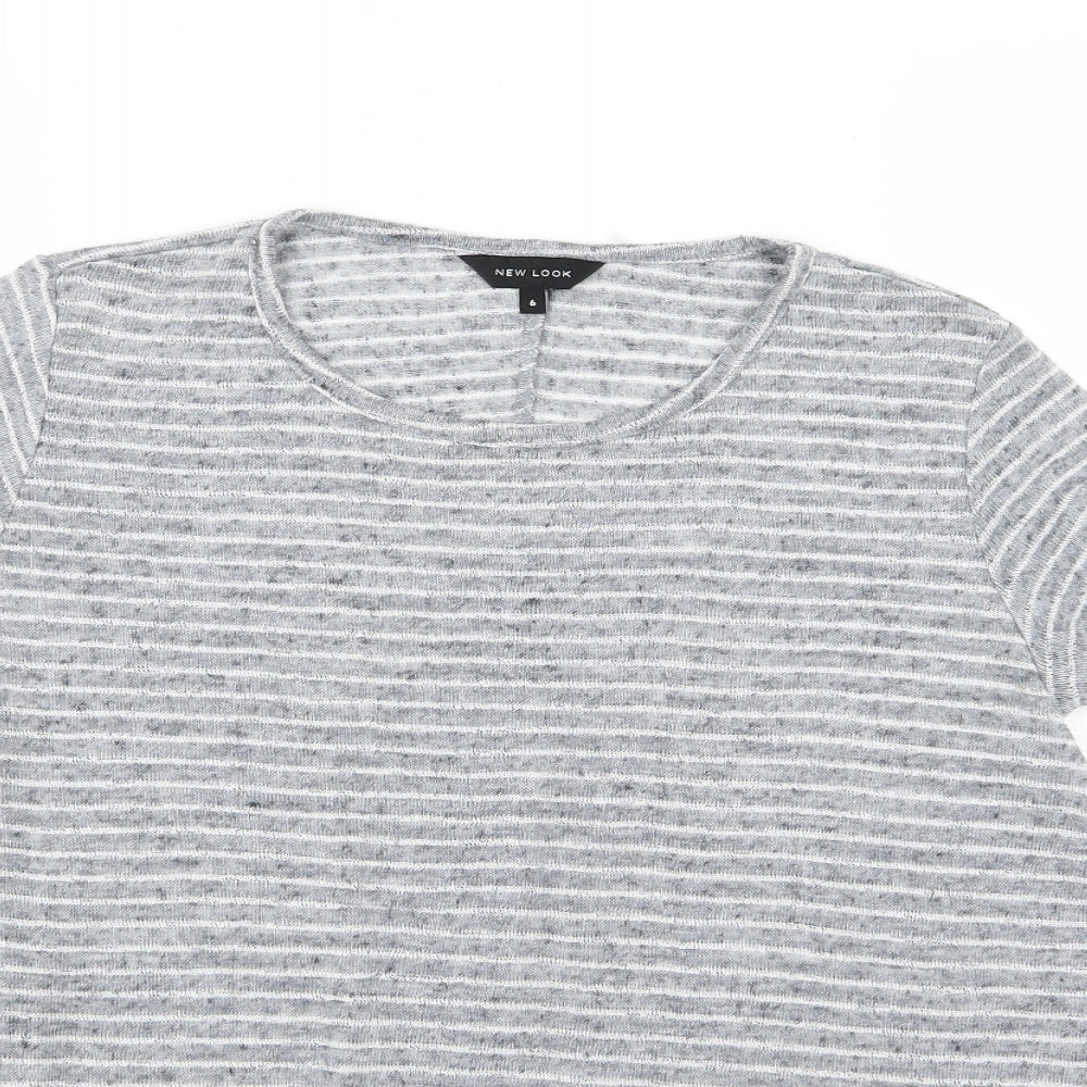New Look Womens Grey Striped Woven Basic T-Shirt Size 6