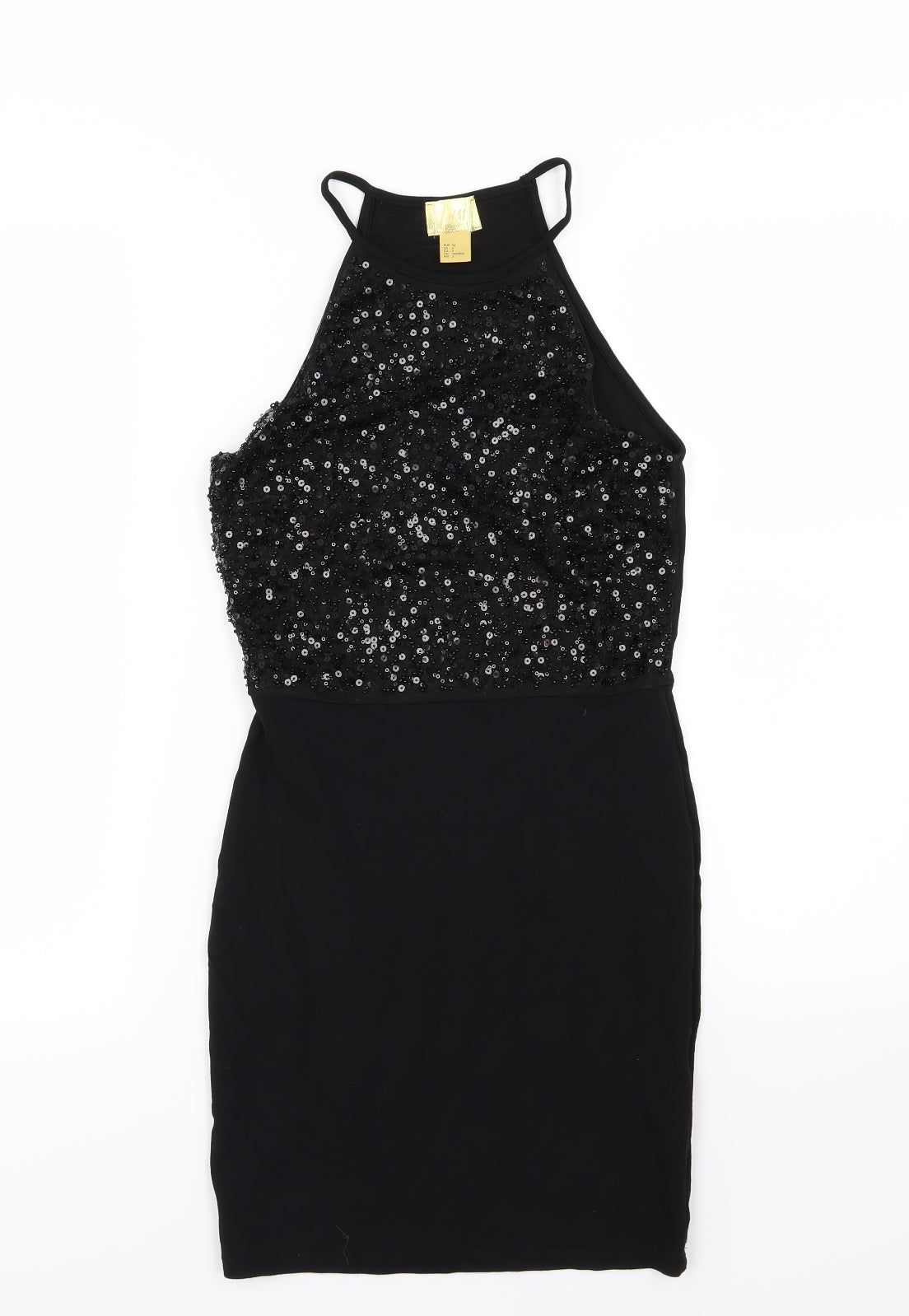 H&M Womens Black  Jersey Pencil Dress  Size 4  - Sequin