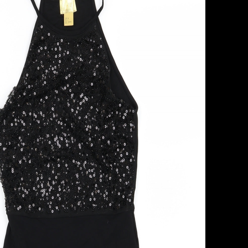 H&M Womens Black  Jersey Pencil Dress  Size 4  - Sequin