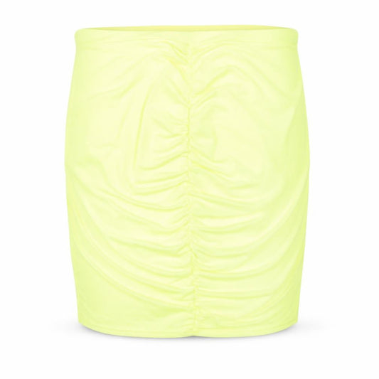 Front view of Boohoo women’s yellow straight & pencil skirt, size UK 26, - neon