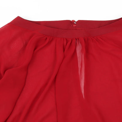 Close-up detail of Select women’s red chiffon basic blouse, size UK 16