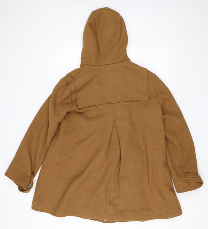 Back view of Preworn women’s beige overcoat coat, size M