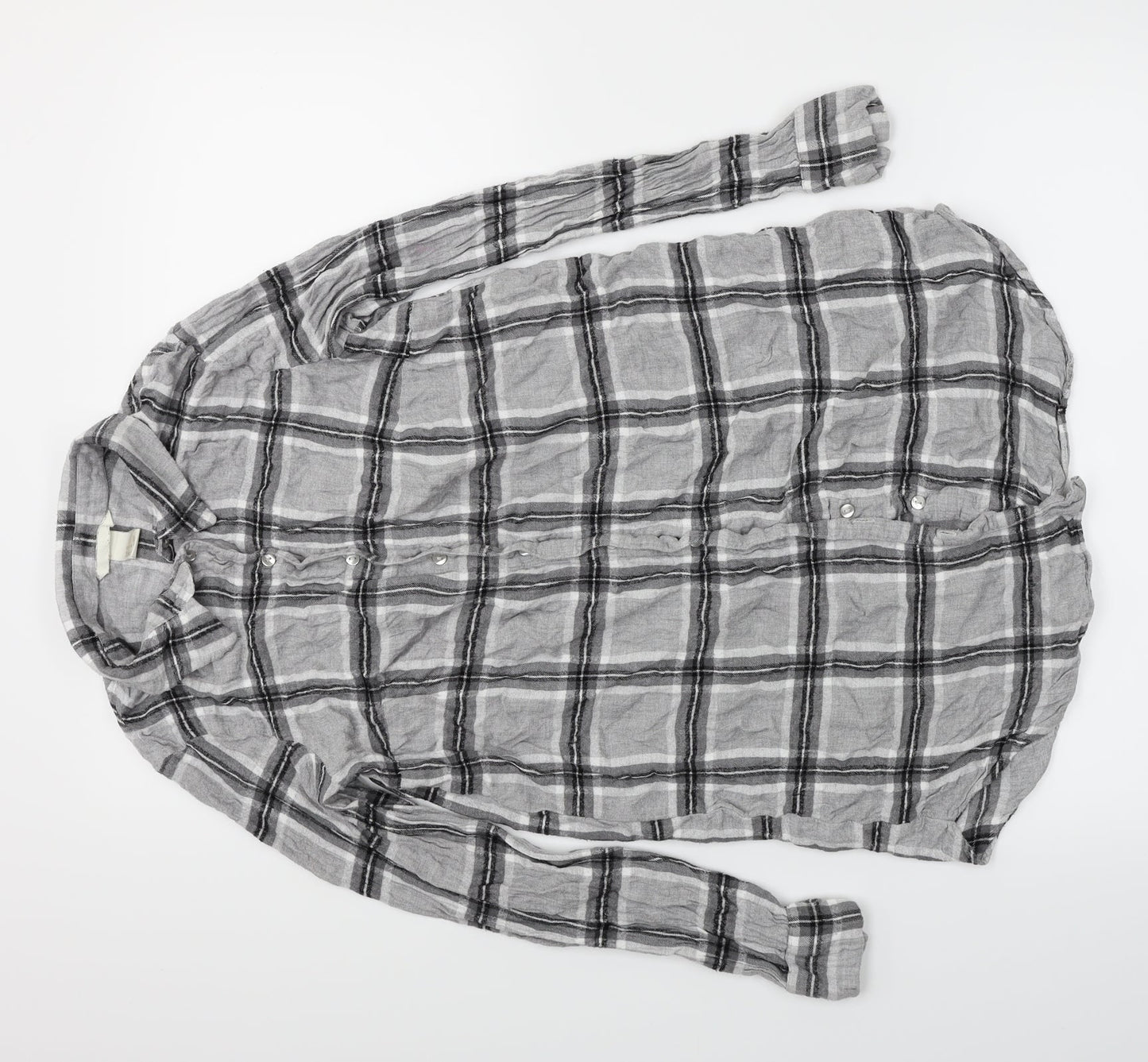 H&M Womens Grey Plaid  Basic Button-Up Size 12