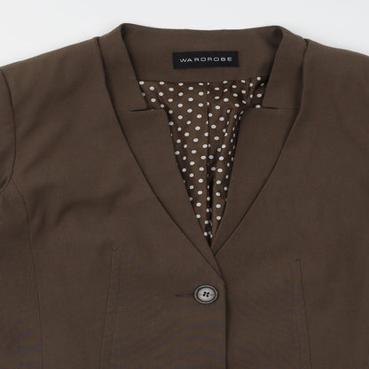 Close-up detail of Wardrobe women’s brown jacket suit jacket, size UK 14