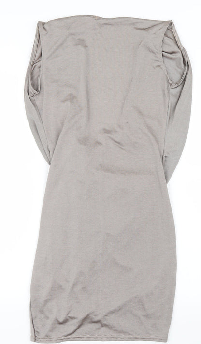 Back view of I SAW IT FIRST women’s beige bodycon, size UK 10