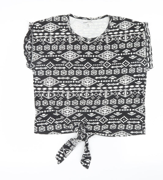 Dunnes Stores Womens Black Geometric  Basic T-Shirt Size 8
