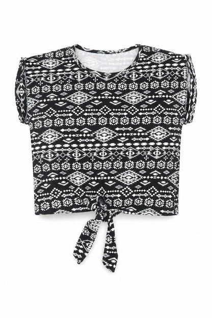 Front view of Dunnes women’s black geometric basic t-shirt, size UK 8