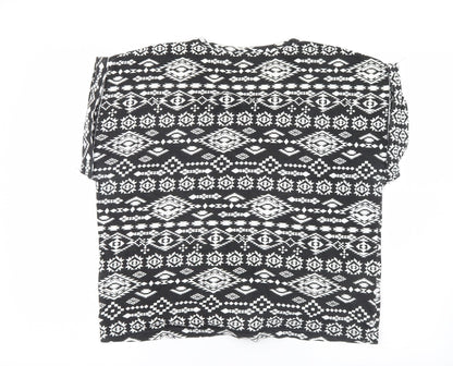 Back view of Dunnes women’s black geometric basic t-shirt, size UK 8