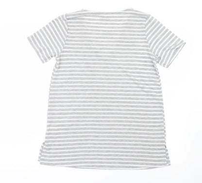 Back view of Papaya women’s grey striped basic t-shirt, size M