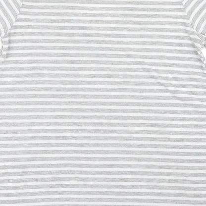 Brand and care label for Papaya women’s grey striped basic t-shirt, size M