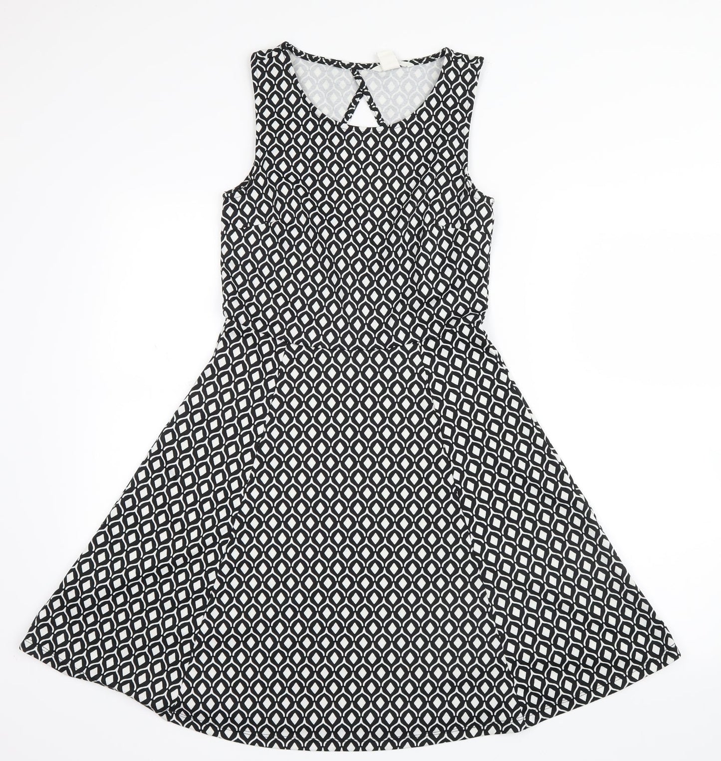 H&M Womens Black Geometric  Fit & Flare  Size 6