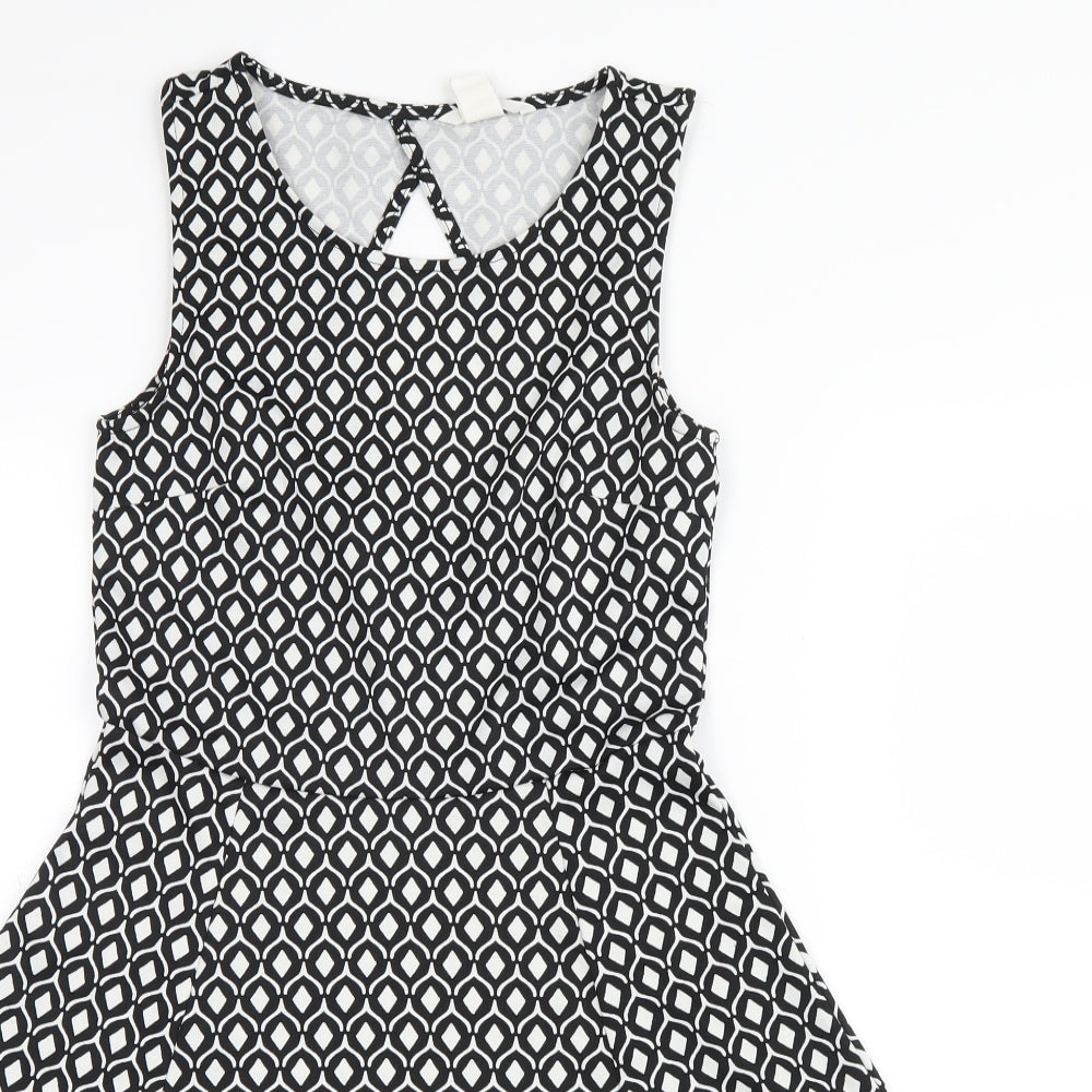 H&M Womens Black Geometric  Fit & Flare  Size 6
