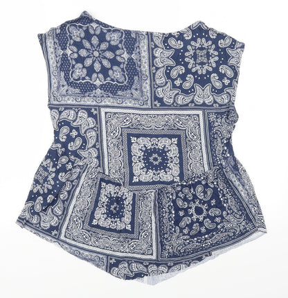 Back view of Pimkie women’s blue paisley basic t-shirt, size M