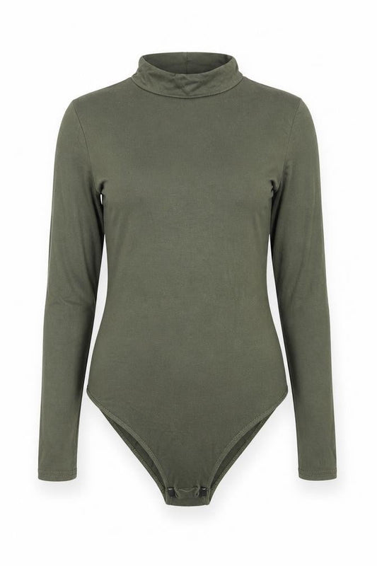 Front view of Boohoo women’s green bodysuit one-piece, size UK 6