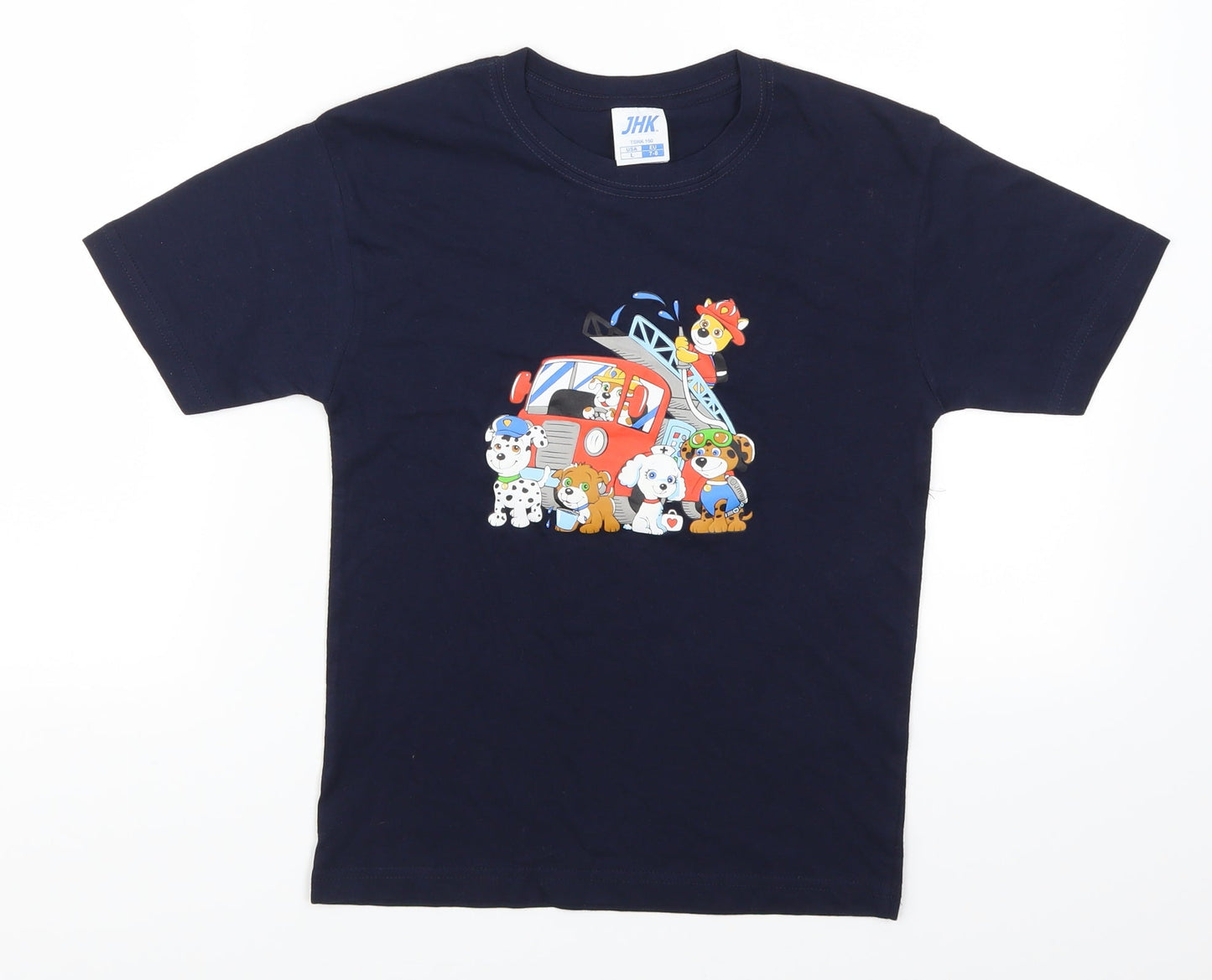 JHK Girls Blue   Basic T-Shirt Size 7-8 Years  - Dog Firefighters