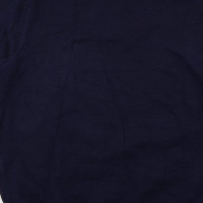 Brand and care label for Marks & Spencer men’s blue pullover sweatshirt, size M