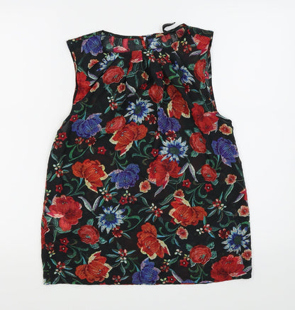 Additional front view of Mango collection women’s black floral basic tank, size UK 6