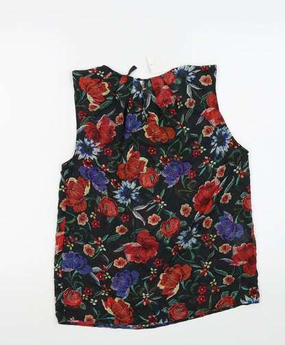 Back view of Mango collection women’s black floral basic tank, size UK 6