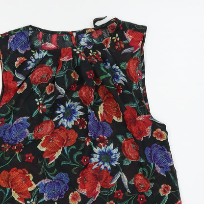 Close-up detail of Mango collection women’s black floral basic tank, size UK 6