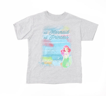 Additional front view of Disney girls’ grey jersey basic t-shirt, size S, - mermaid