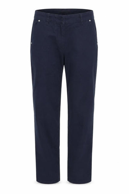 Front view of pre worn women’s black trousers, size M, 32-inch leg