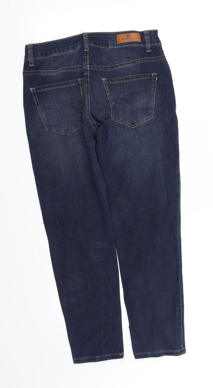 Back view of pe worn girls’ blue straight jeans, size M