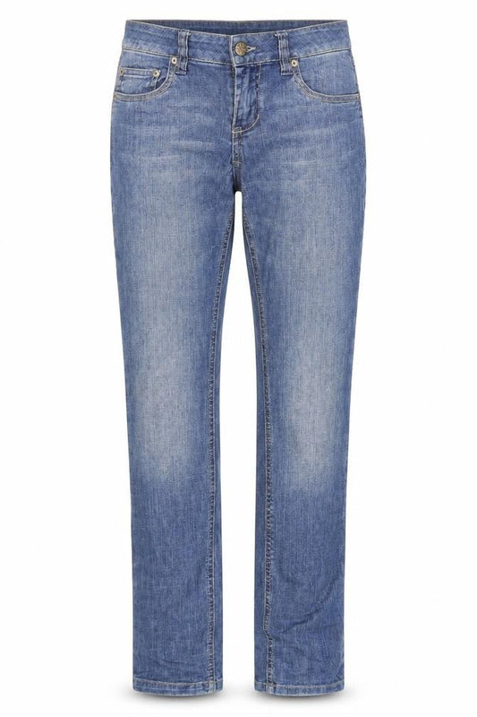Front view of Terranova women’s blue straight jeans, size S, 33-inch leg