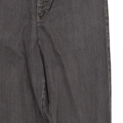 Close-up detail of pre worn women’s brown trousers, size UK 32, 35-inch leg
