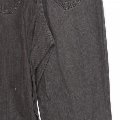 Brand and care label for pre worn women’s brown trousers, size UK 32, 35-inch leg