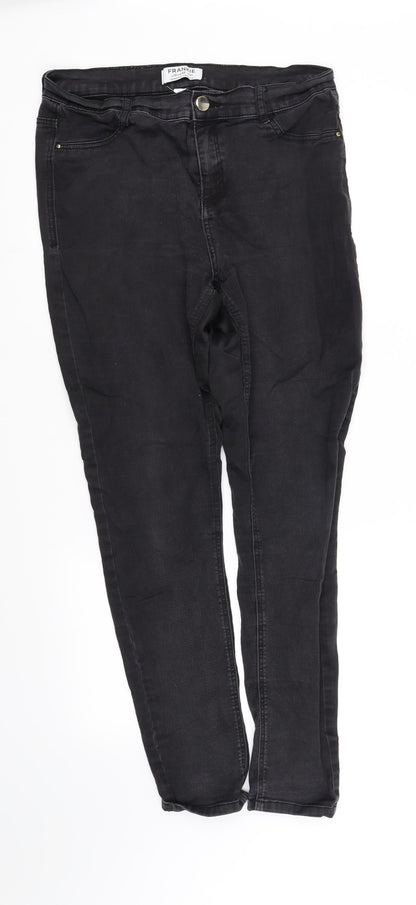 Additional front view of pre worn women’s black trousers, size UK 10, 32-inch leg