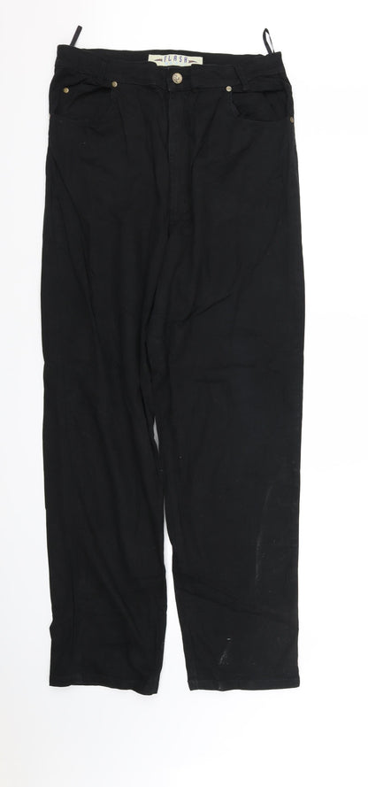 Additional front view of pre worn women’s black trousers, size L, 37-inch leg