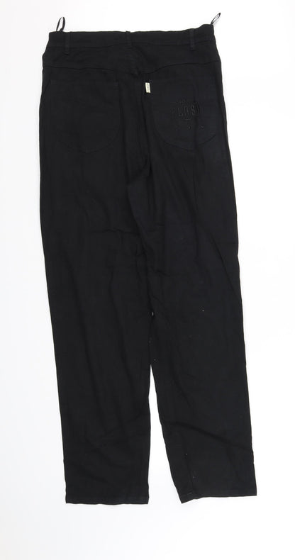 Back view of pre worn women’s black trousers, size L, 37-inch leg
