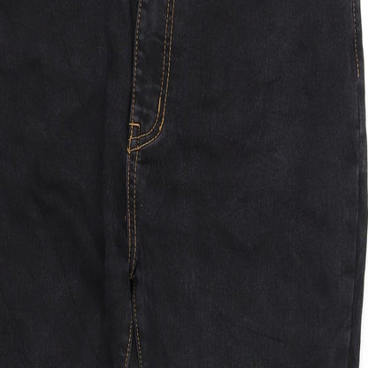 Close-up detail of wave tip women’s blue trousers, size UK 12, 28-inch leg
