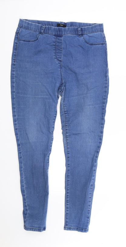 Front view of M&Co women’s blue straight jeans, size UK 10, 34-inch leg