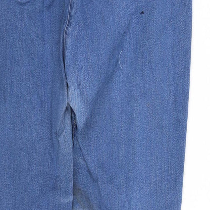 Brand and care label for M&Co women’s blue straight jeans, size UK 10, 34-inch leg