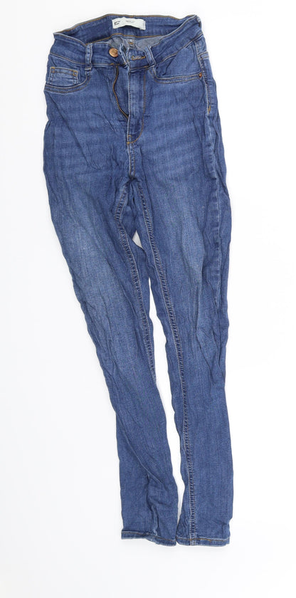 Additional front view of deniem women’s blue trousers, size S, 27-inch leg