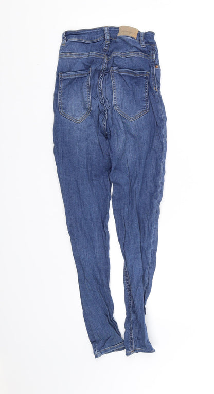 Back view of deniem women’s blue trousers, size S, 27-inch leg