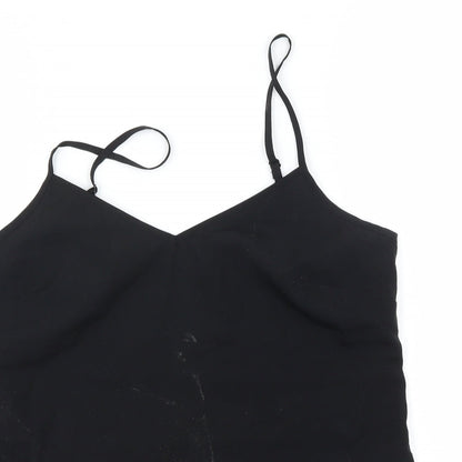 Close-up detail of Marks & Spencer women’s black basic t-shirt, size UK 6