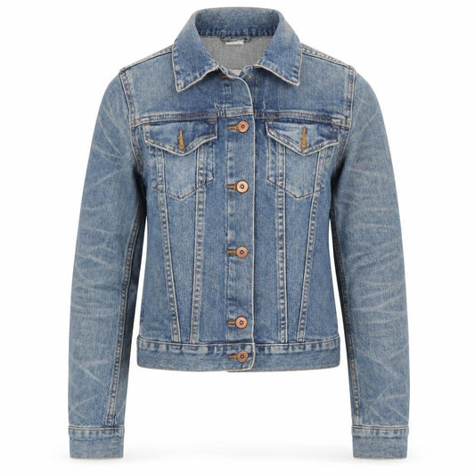 Front view of H&M women’s blue jacket coat, size UK 4