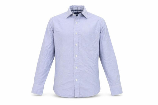 Front view of BHS men’s blue button-up, size S
