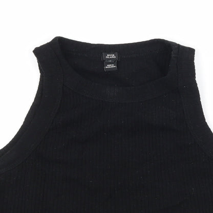 Close-up detail of River Island women’s black jersey basic tank, size UK 14