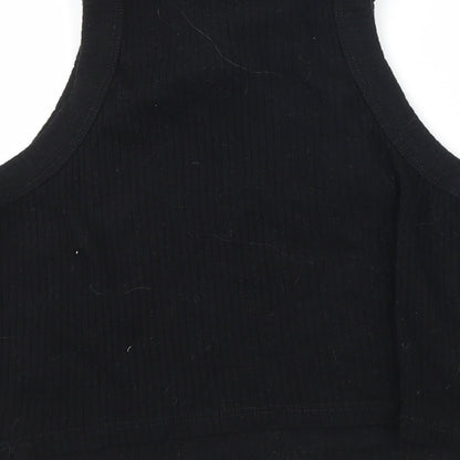 Brand and care label for River Island women’s black jersey basic tank, size UK 14